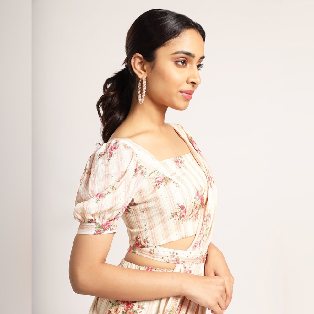 Pink and cream floral palazzo sari set size XS/S